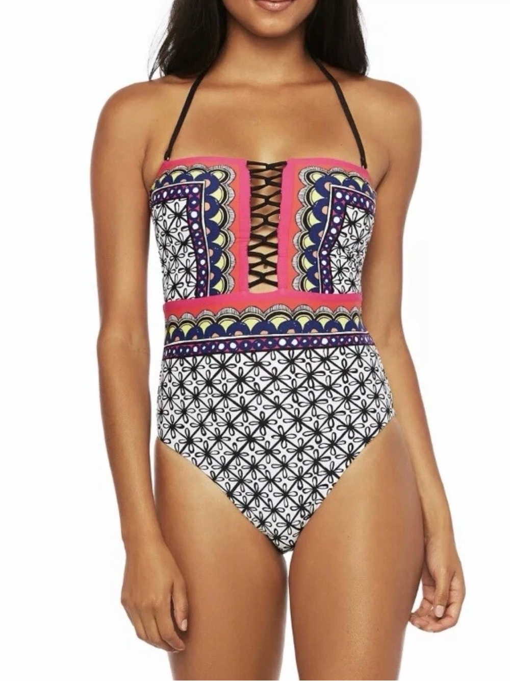 Trina-Turk-Tanzania-Scarf-Bandeau-One-Piece bathing suit size 8